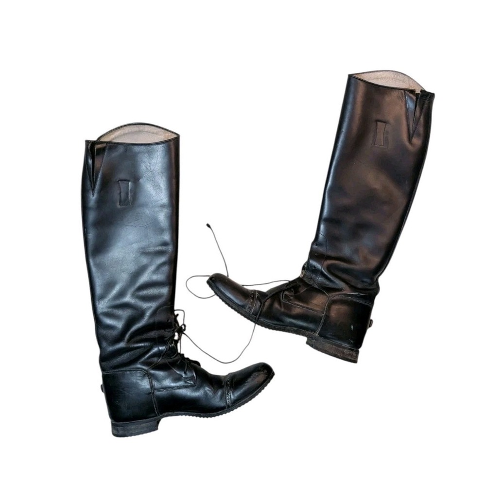 Vintage ELAN Tall Leather‎ Equestrian Riding Boots Lace Up Field Boots Black 7.5